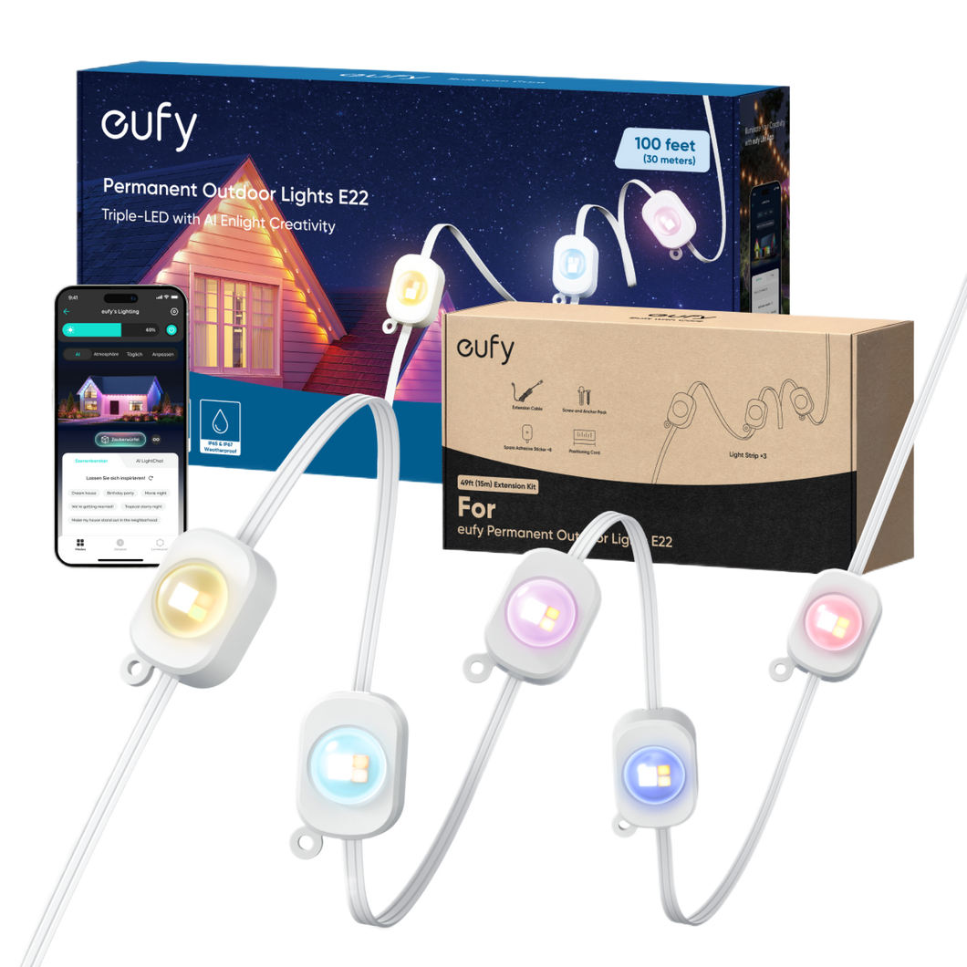 eufy Permanent Outdoor Lights E22（100ft/30m）+ 50ft/15m Extension Kit