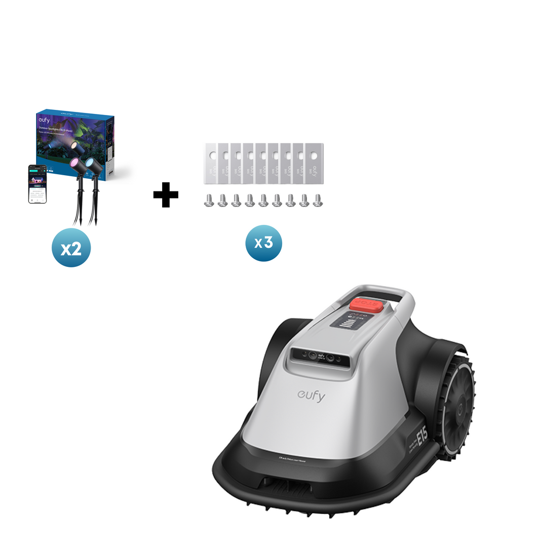 eufy Robot Lawn Mower E15 + eufy Outdoor Spotlight E10 x 2+ Blade Set